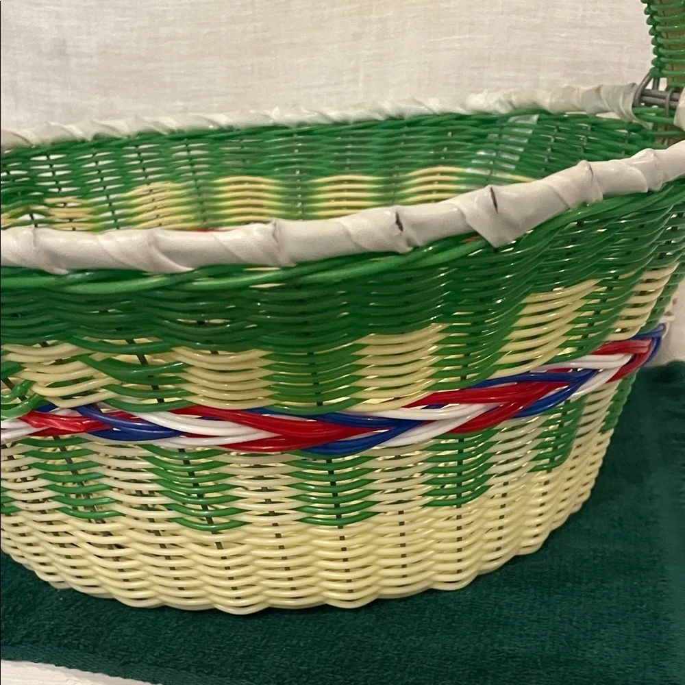 Green and Cream Woven Basket